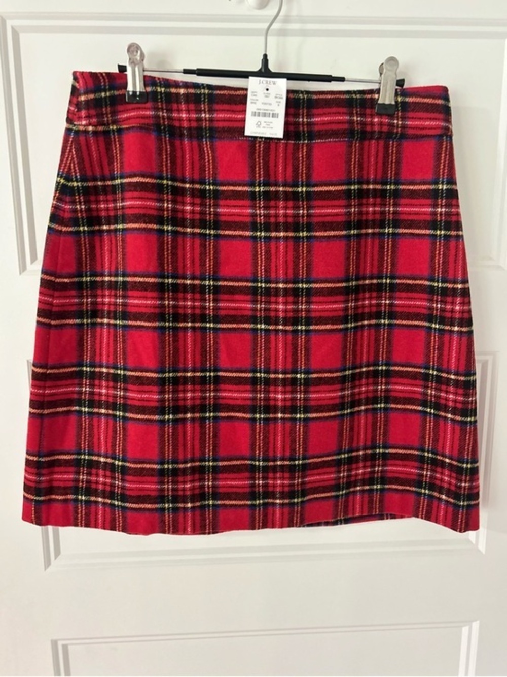 J.Crew Red Tartan Plaid Wool Mini Skirt 8 Holiday Preppy Classic Chic